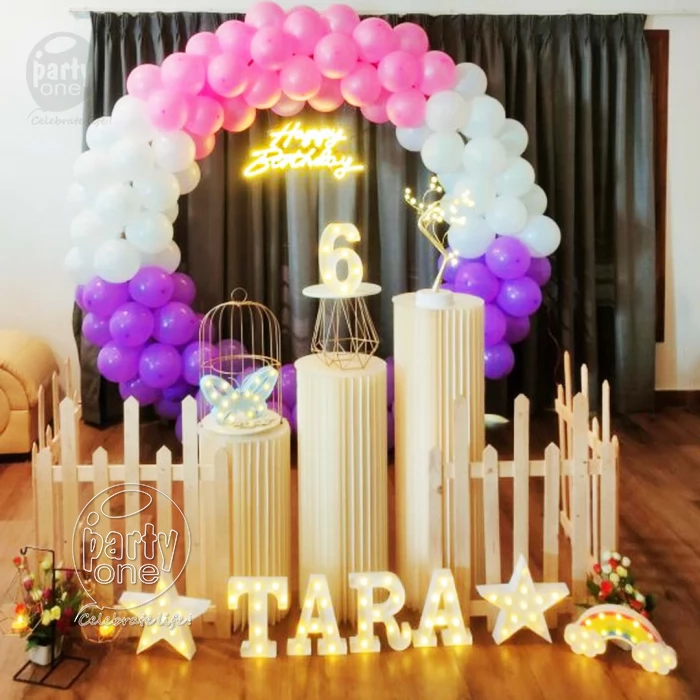 birthday Purple pink amp white Ring Decoration with plinths
